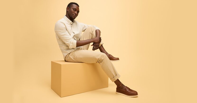 Model wearing the Navi TRVL LITE Havana Loafer shown.