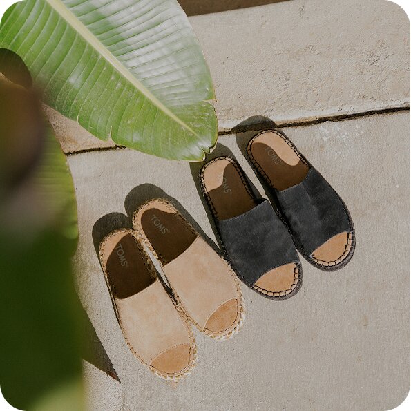 Various TOMS footwear shown.
