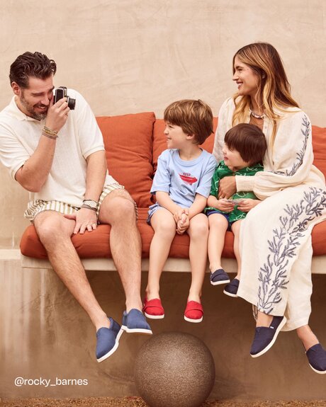 @rocky_barnes and family wearing various TOMS shoes in various colors shown.