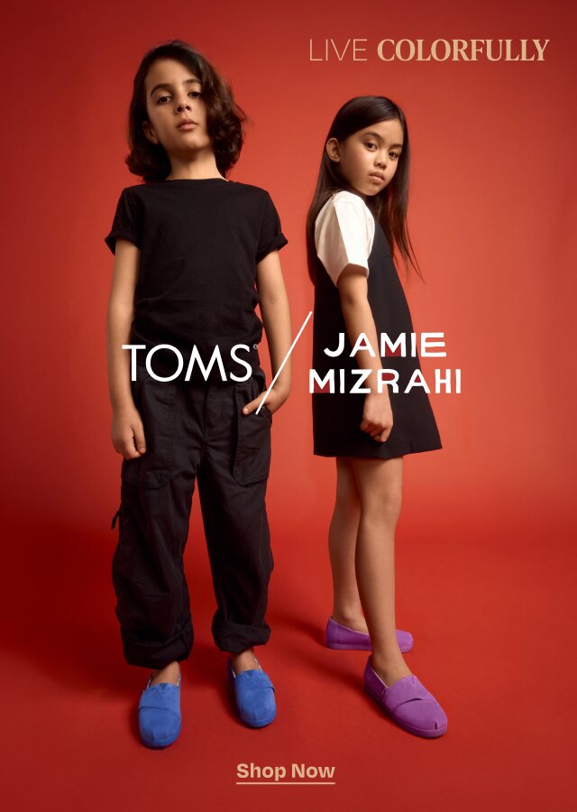 Live Colorfully. TOMS/Jamie Mizrahi. Models wearing Alpargatas shown. Shop Now.