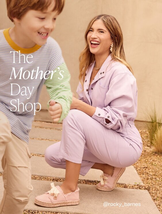 The Mother's Day Shop. Rocky wearing Carolina Lace-Up Espadrille in Pale Rose Beachside Woven. @rocky_barnes.