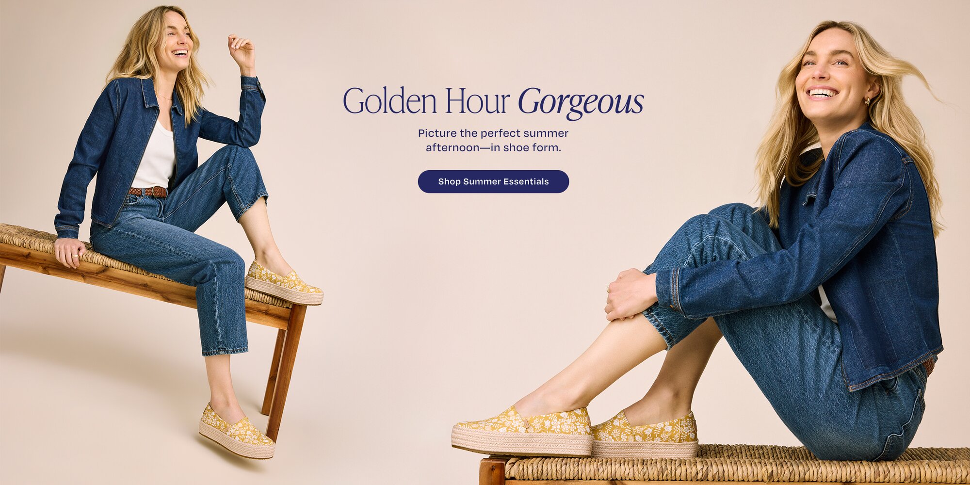 Golden Hour Couture. Picture the perfect summer afternoon—in shoe form. Shop Summer Essentials. Women's Valencia Platform Espadrille in golden honey edenham shadow floral print shown.