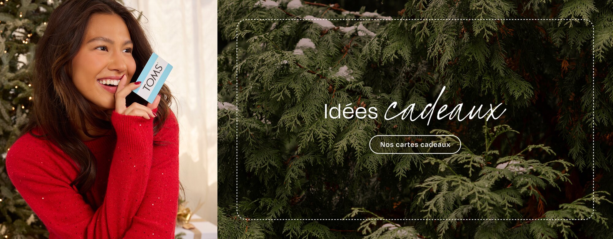 Idées cadeaux Nos cartes cadeaux Carte cadeau TOMS tenue par le mannequin.