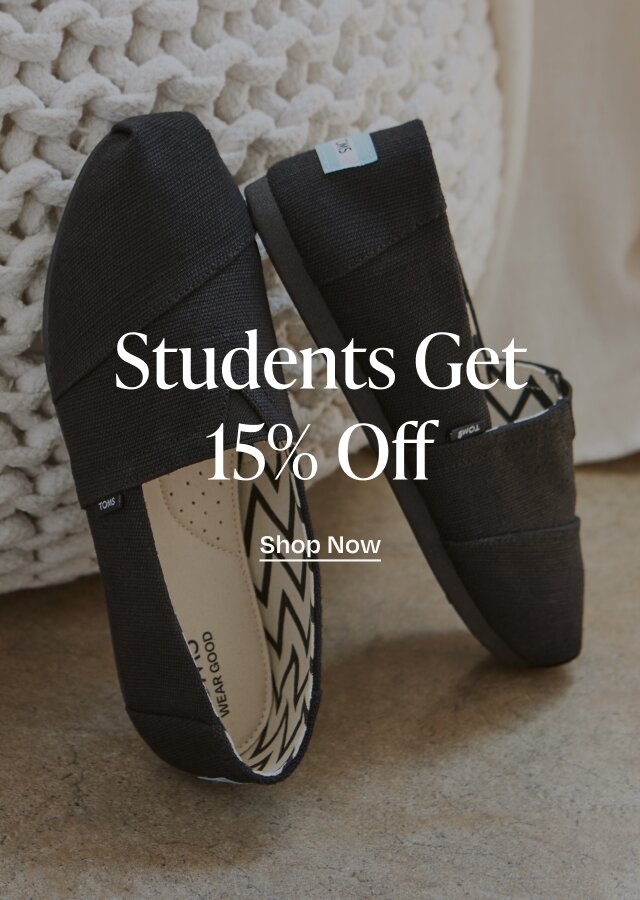 Students Get 15% Off. Shop Now. Alpargatas in black shown.