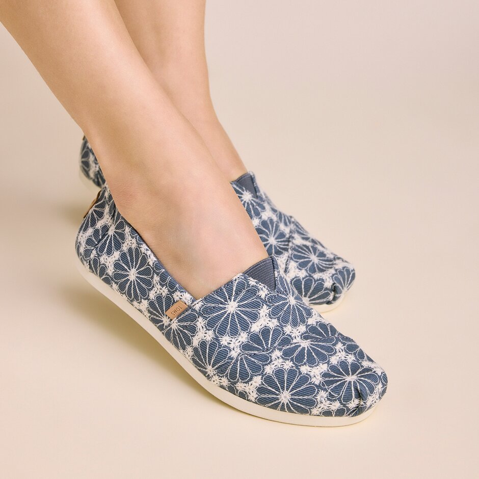 Alpargata Classic in Dark Sky Embroidered Daisy Denim​ shown.