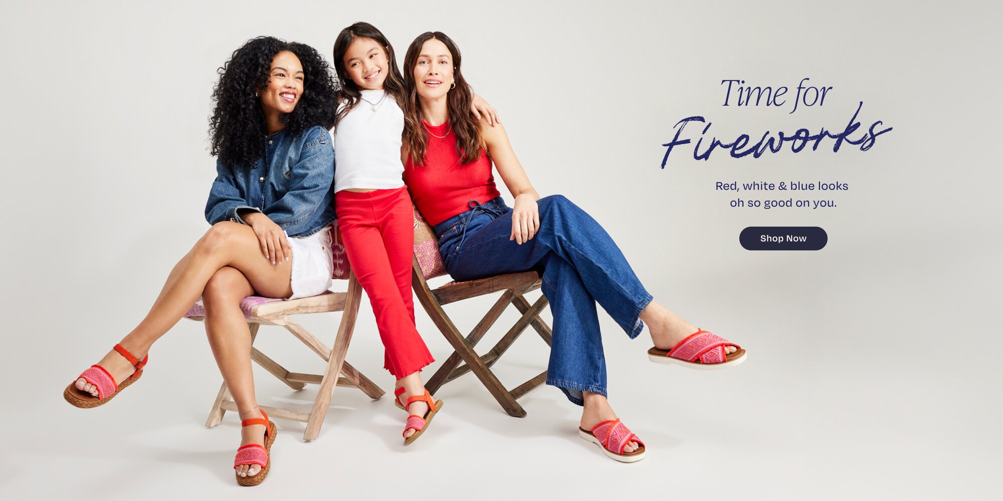 Time for Fireworks. Red, white & blue looks oh so good on you. Shop Now. Models wearing TOMS footwear shown.