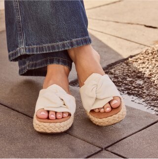 Abby Slide Flatform Espadrille Sandal in White Beachside Woven.