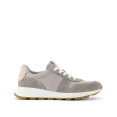 TRVL LITE Retro Runner Sneaker in Water Repellent Drizzle Grey Suede shown.