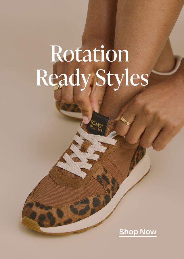 Rotation Ready Styles. Shop Now. Model wearing TRVL LITE Retro Runner Sneaker in water repellant brown sugar leopard print suede shown.