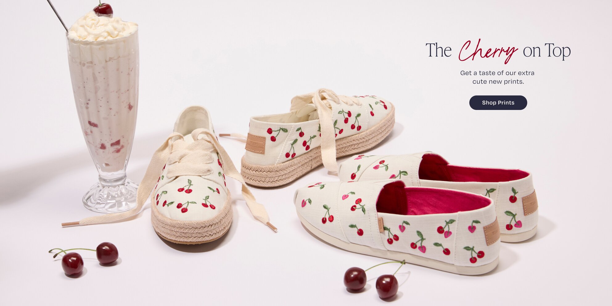 The Cherry on Top. Get a taste of our extra cute new prints. Shop Prints: Cherry Embroidery Carolina Lace-Up & Alpargata.