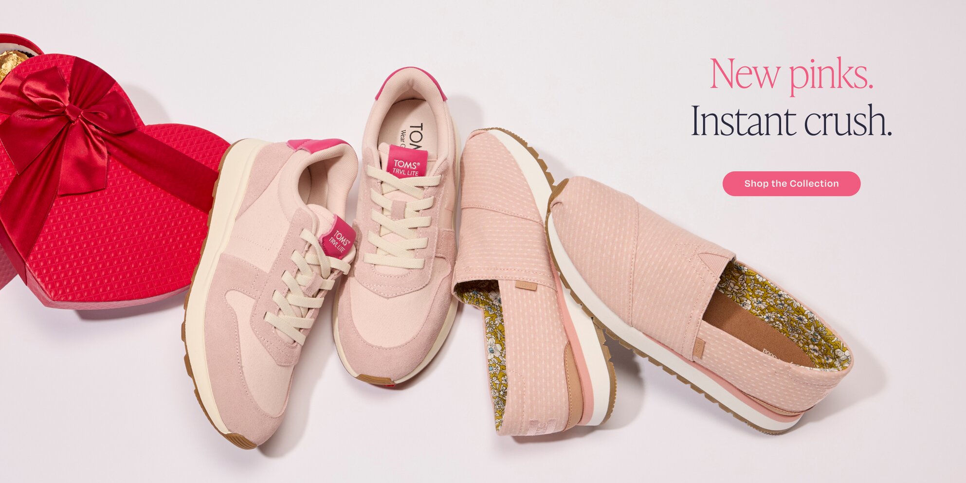 Heart-shaped box of chocolates. New pinks. Instant crush. Shop the Collection: TRVL LITE Retro Runner Sneaker & Resident Plus.
