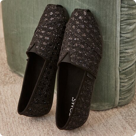 Closeup of Alpargata Classic in Black Geometric Sequins.