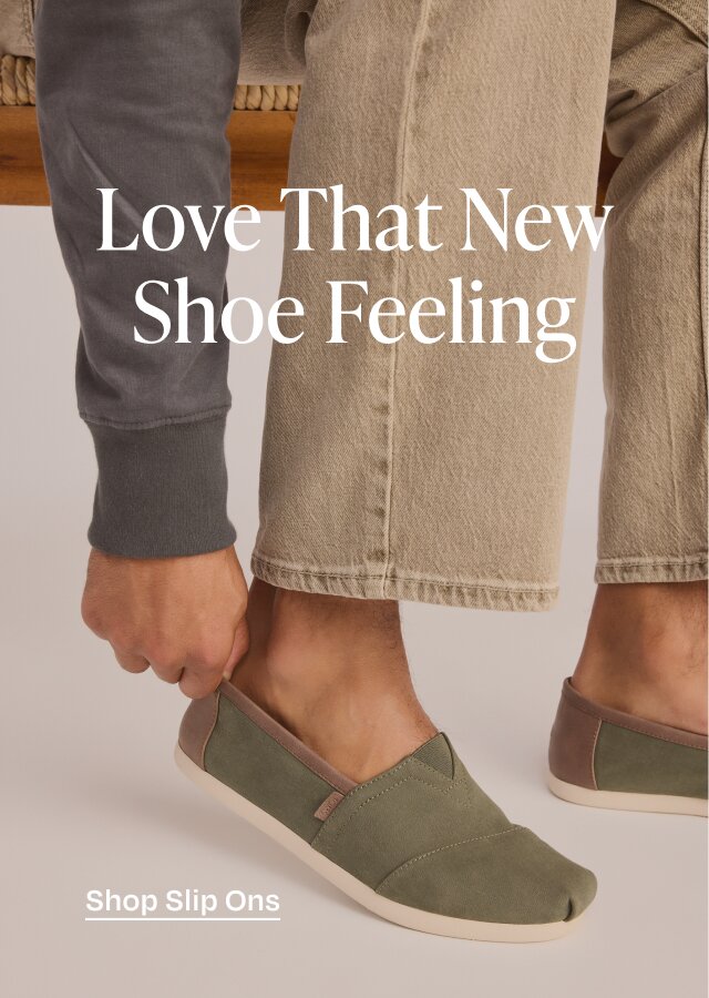 Love That New Shoe Feeling. Shop Slip Ons. Model wearing Alpargata Cloudbound in dark sage synthetic trim shown.