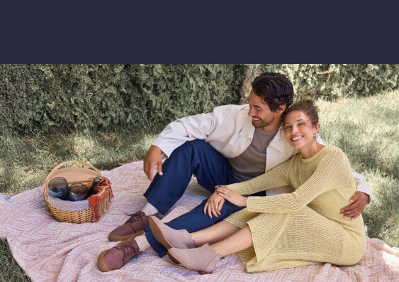 Models wearing TOMS shoes shown.