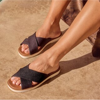 Mae Crossover Slide Sandal in Black Heavy Canvas.