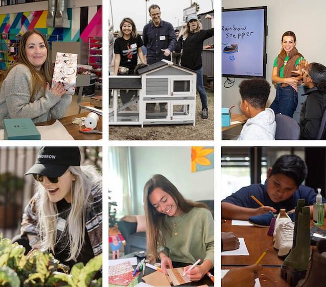 TOMS employees at volunteer events.