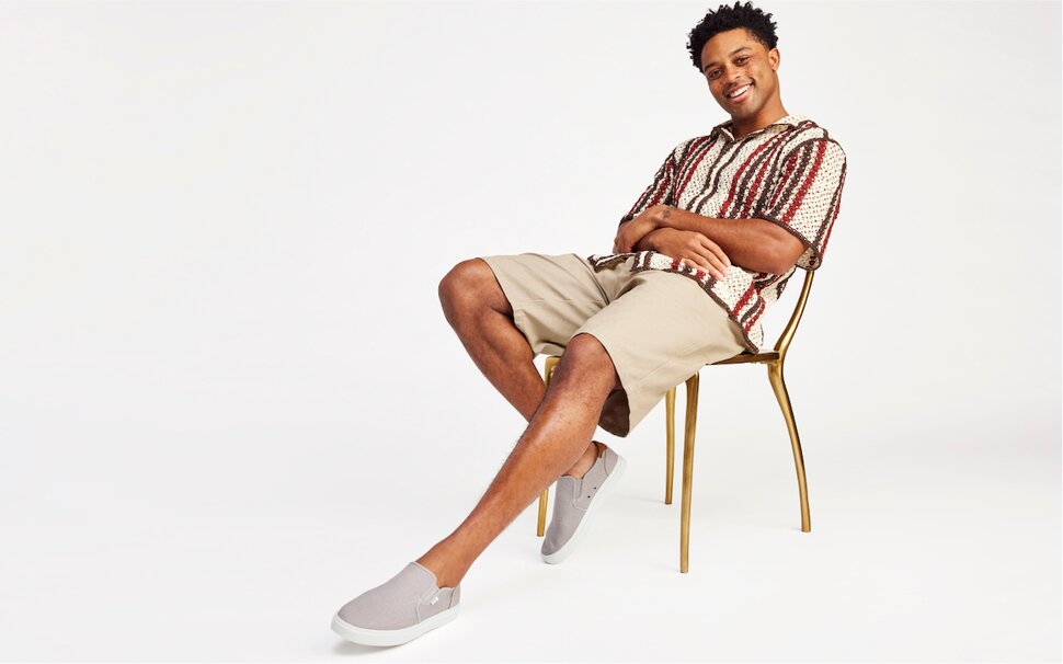 Model wearing Baja 2.0 Slip On Sneaker in drizzle grey legacy canvas shown.