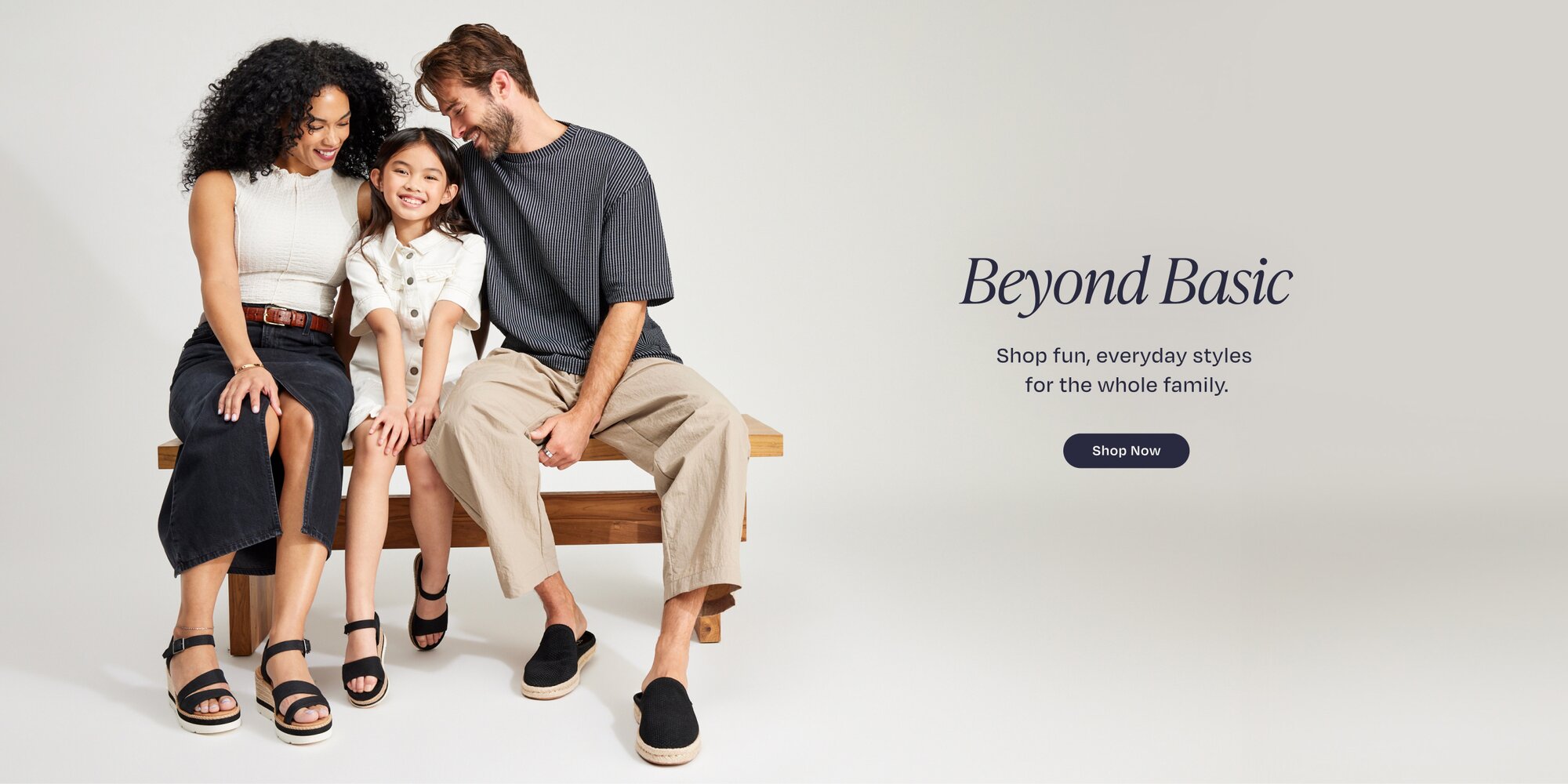 Beyond Basic. Shop fun, everyday styles for the whole family. Shop Now. Models wearing various TOMS shoes shown.