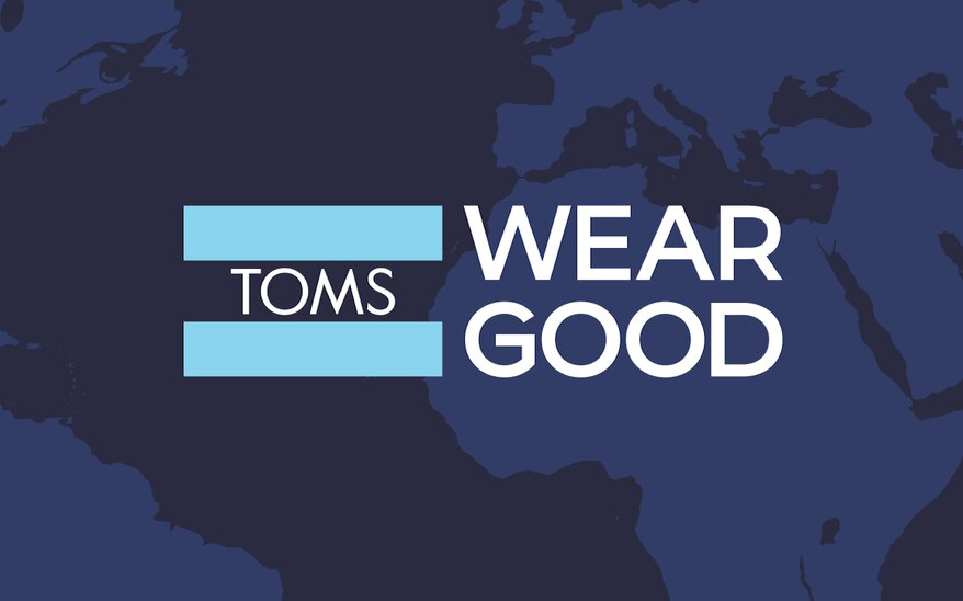 TOMS Wear Good logo on top of a map.