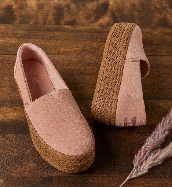 Women's Valencia Platform Espadrille in pink café crème heritage canvas shown.