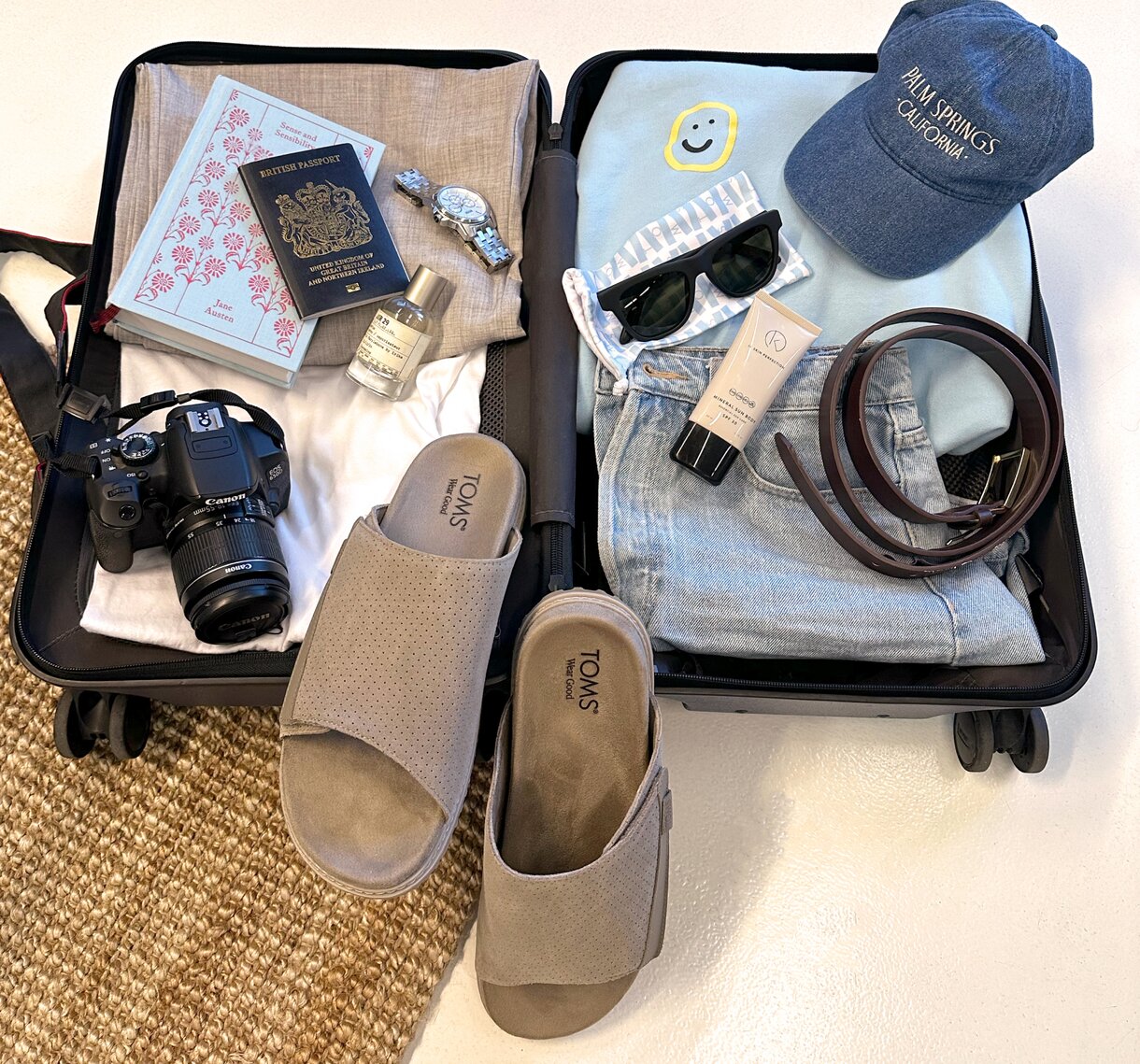 The perfect pair of dark grey suede Danilo sandal and matte black Dalston Traveler Sunglasses