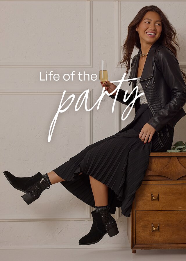 Life of the party. Evelyn Heeled Boot shown.