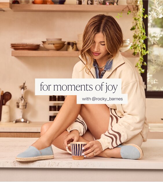 for moments of joy with @rocky_barnes. Rocky wearing Alpargata Rope 2.0 Espadrille in pastel blue washed denim shown.