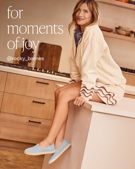 for moments with joy @rocky_barnes. Rocky wear Alpargata Rope 2.0 Espadrille in pastel blue washed denim shown.