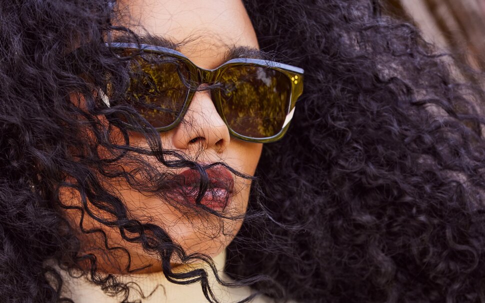 Model wearing Madison Handcrafted Sunglasses.