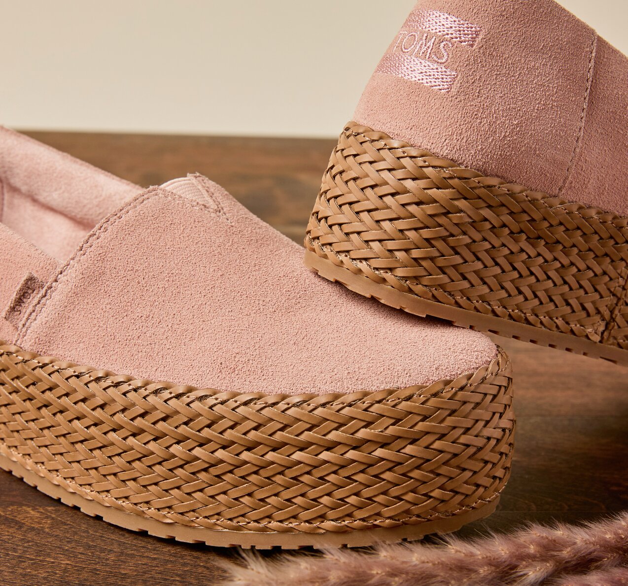 Women's Valencia Platform Espadrille in pink café crème heritage canvas shown.
