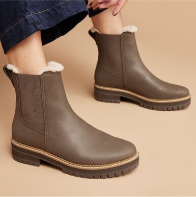 Bennet Boot in Water Resistant Canteen Nubuck Leather Faux Fur.