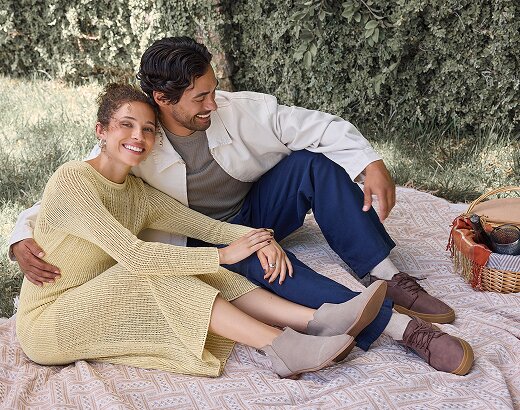 Models wearing Rylie Ankle Bootie and Carlo Mid Terrain 2.0 Sneaker.