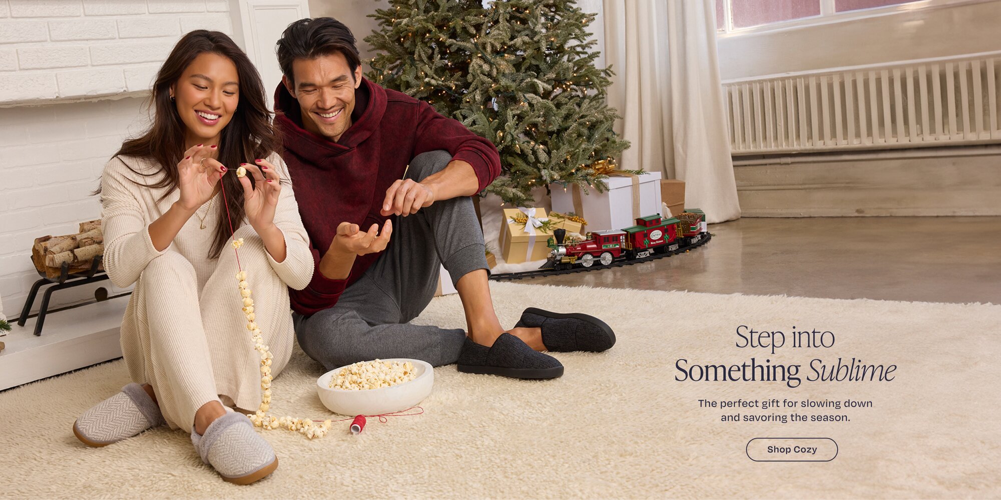 Step into Something Sublime. The perfect gift for slowing down and savoring the season. Shop Cozy. TOMS slippers shown.