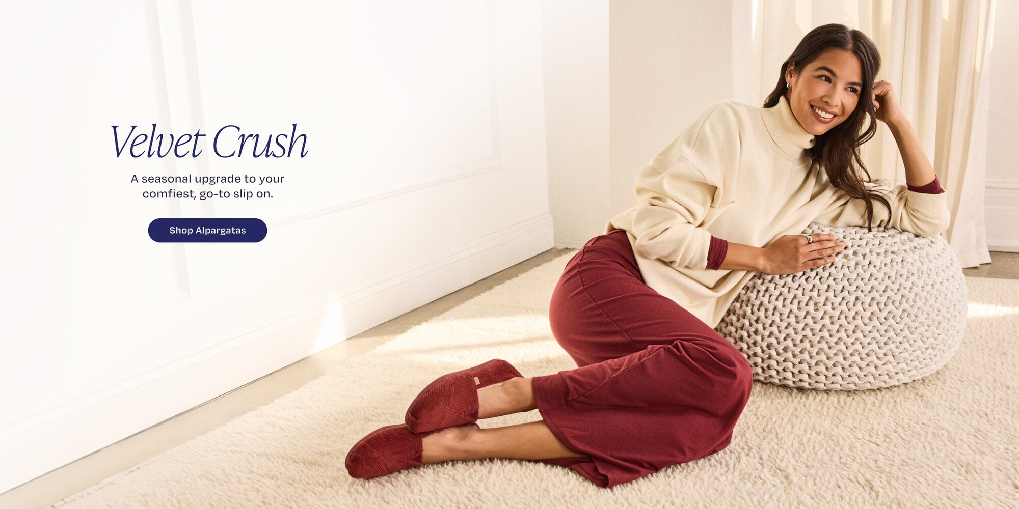 Velvet Crush. A seasonal upgrade to your comfiest, go-to slip on. Shop Alpargatas. Alpargata in maroon velvet faux fur.