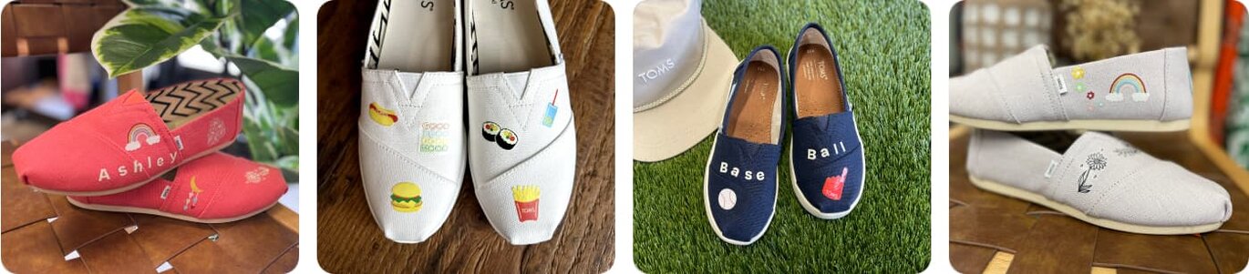 TOMS Alpargatas with TOMS shoe tattoos shown.