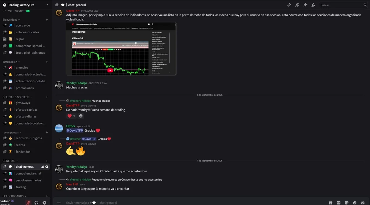 Vista del canal Discord mostrando conversaciones y comunidad