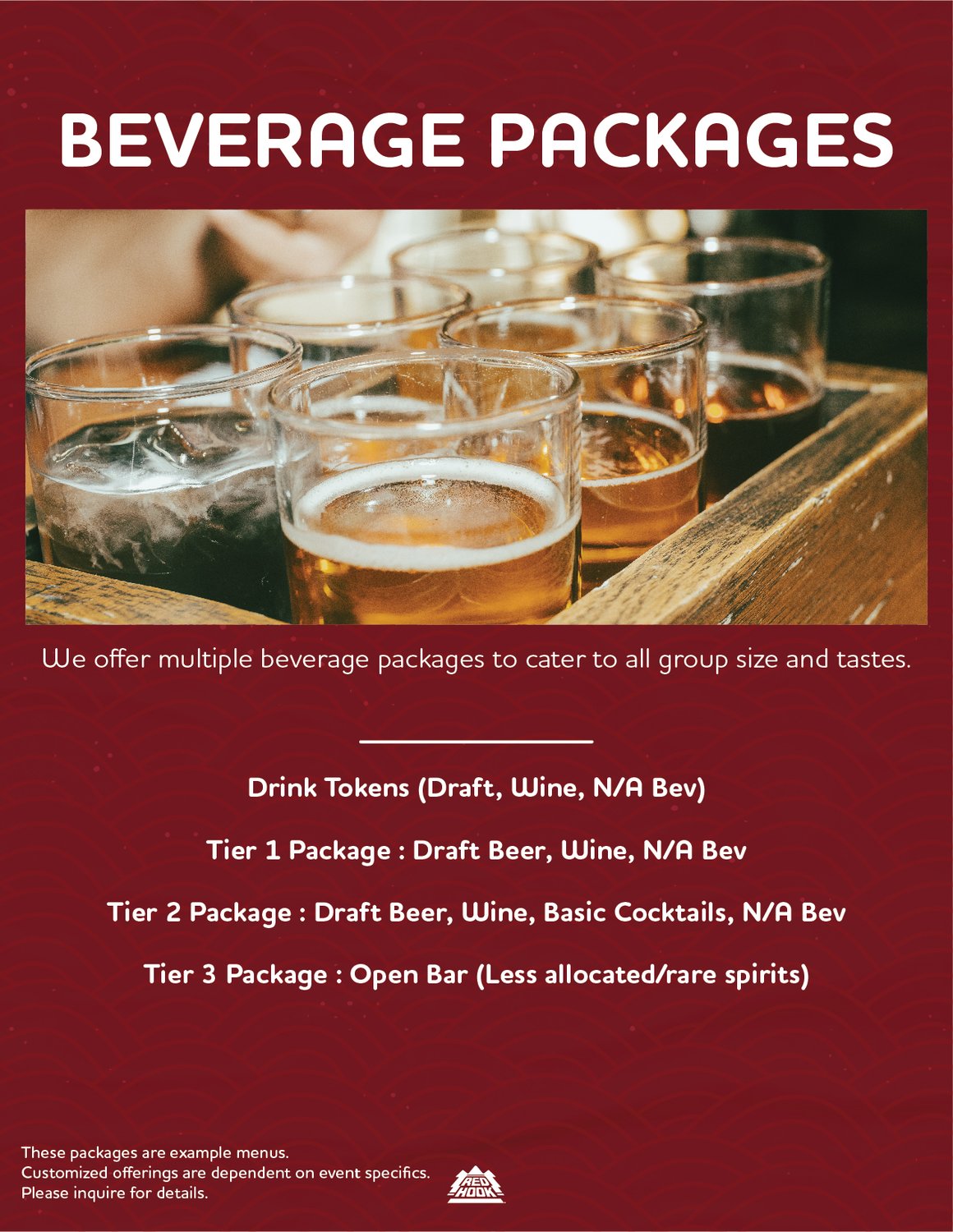 Redhook event beverage packages. 