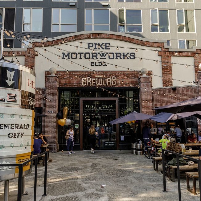 Redhook Brewlab entrance in Pike Motorworks Building