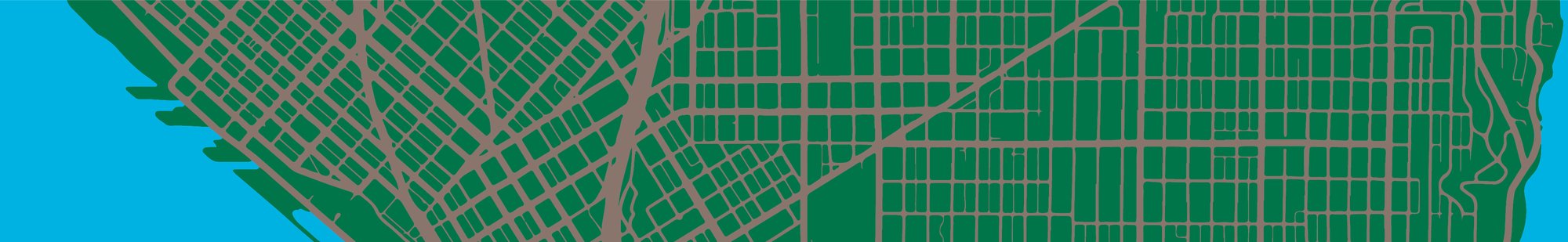 Green, blue, and brown city map outline. 