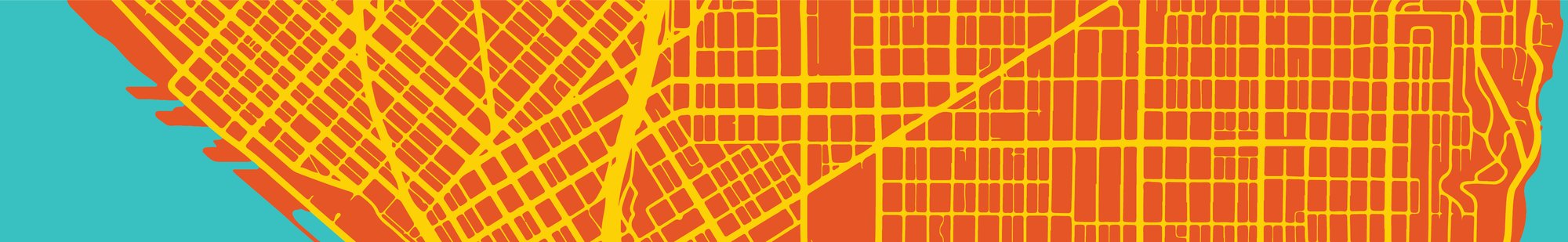 Orange, blue, and yellow city map outline 