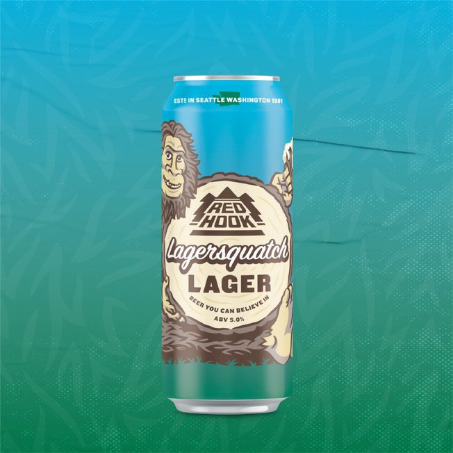 Redhook Lagersquatch Lager Can on blue and green background