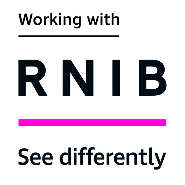 RNIB logo with text: "Working with RNIB. See differently" and a pink underline.