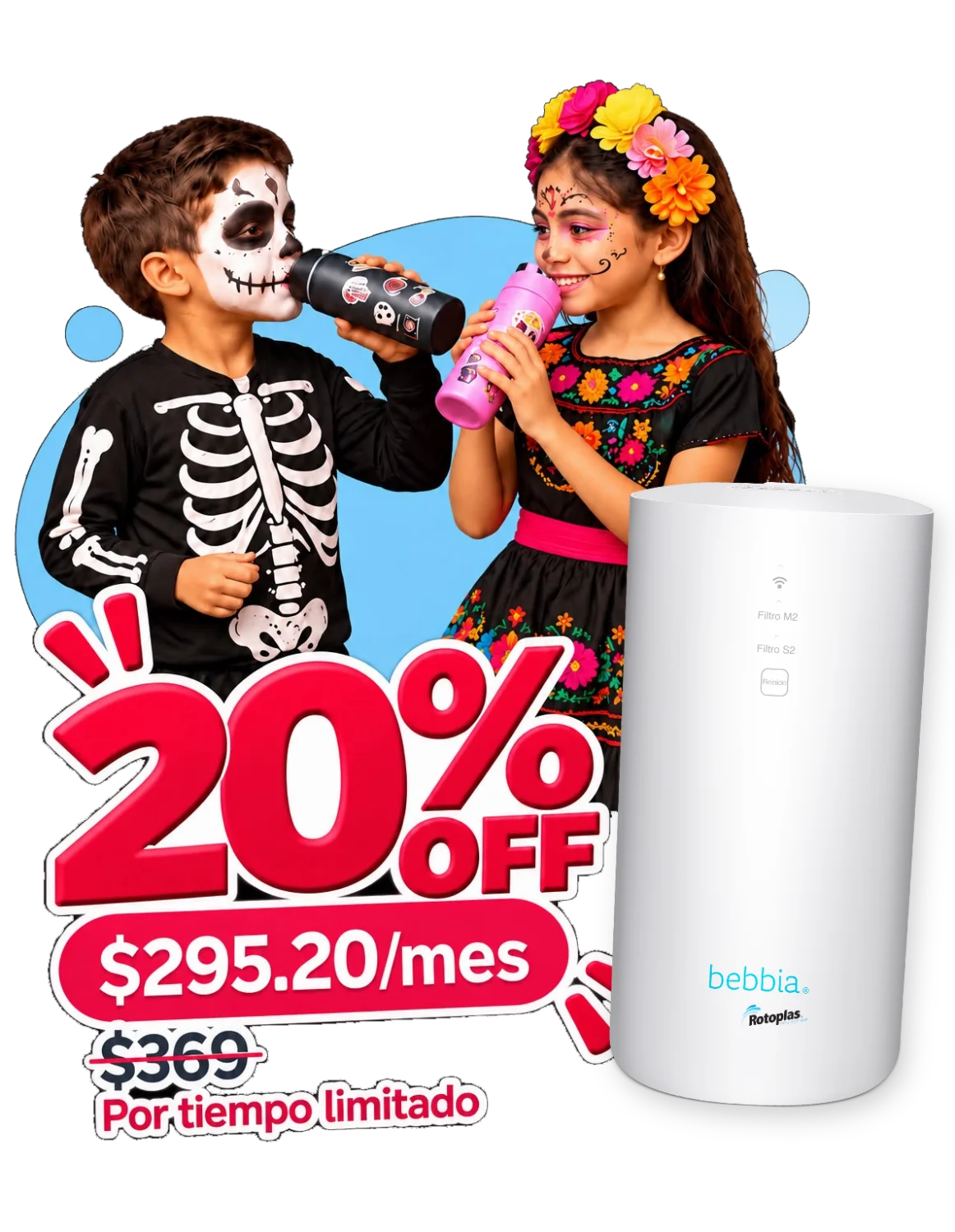 Purificador bebbia Smart instalado en casa. 20% de descuento: $295.20 al mes los primeros 8 meses, antes $369
