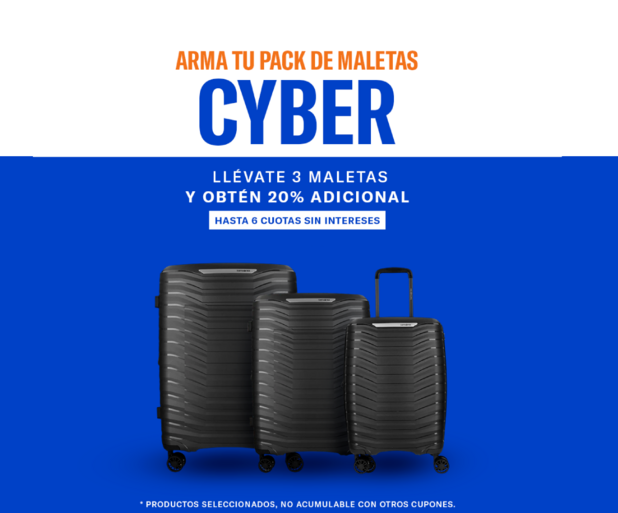Dos maletas Samsonite rojas con promoción de 15% de descuento por la compra de 2 unidades