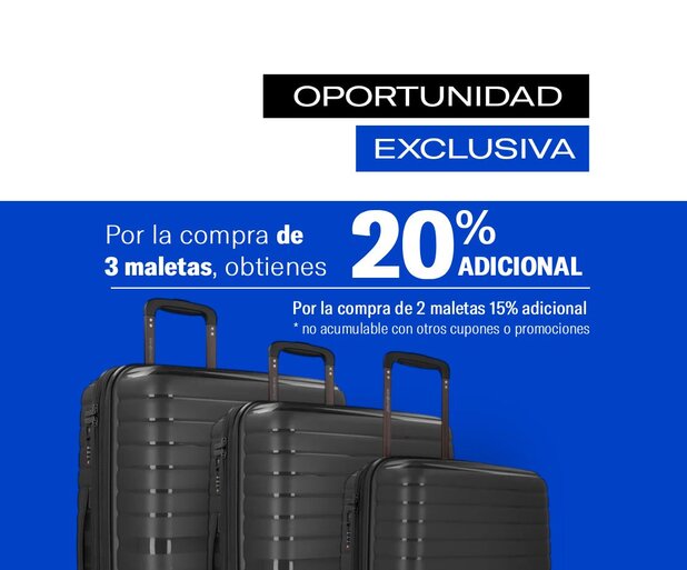 Dos maletas Samsonite rojas con promoción de 15% de descuento por la compra de 2 unidades