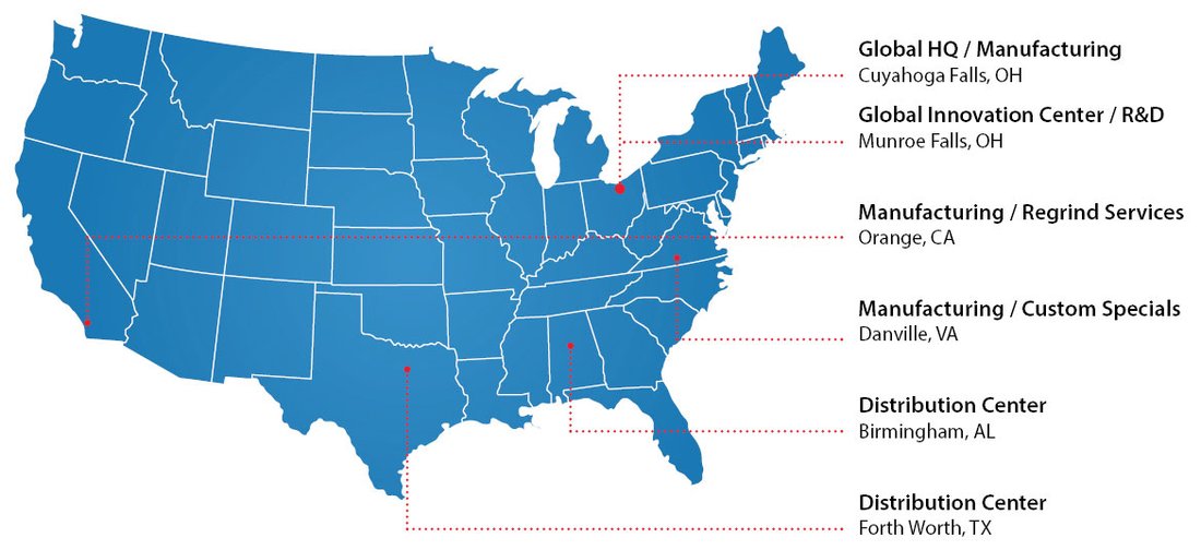 Map of the United States with Kyocera SGS facilities