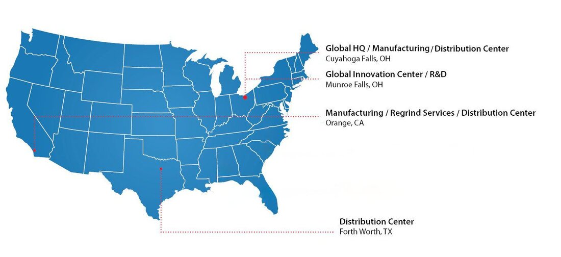 Map of the United States with Kyocera SGS facilities