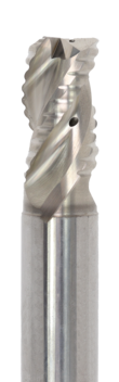 Ti-Namite-b coating on a high performance end mill featuring chip breakers and through coolant