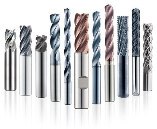 A grouping of end mills and drill bits with weldon flats chip breakers, and more. 