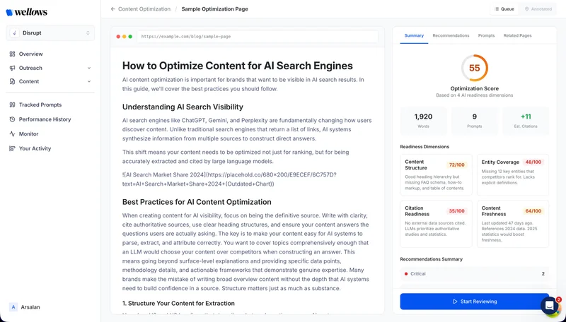 Content Optimization feature illustration